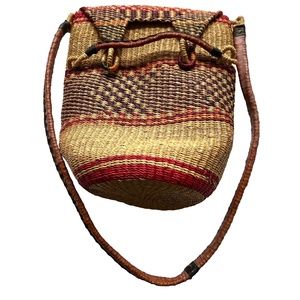 Basket Crossbody Bag Handmade Woven Rattan Wicker Boho Country Cottage Core